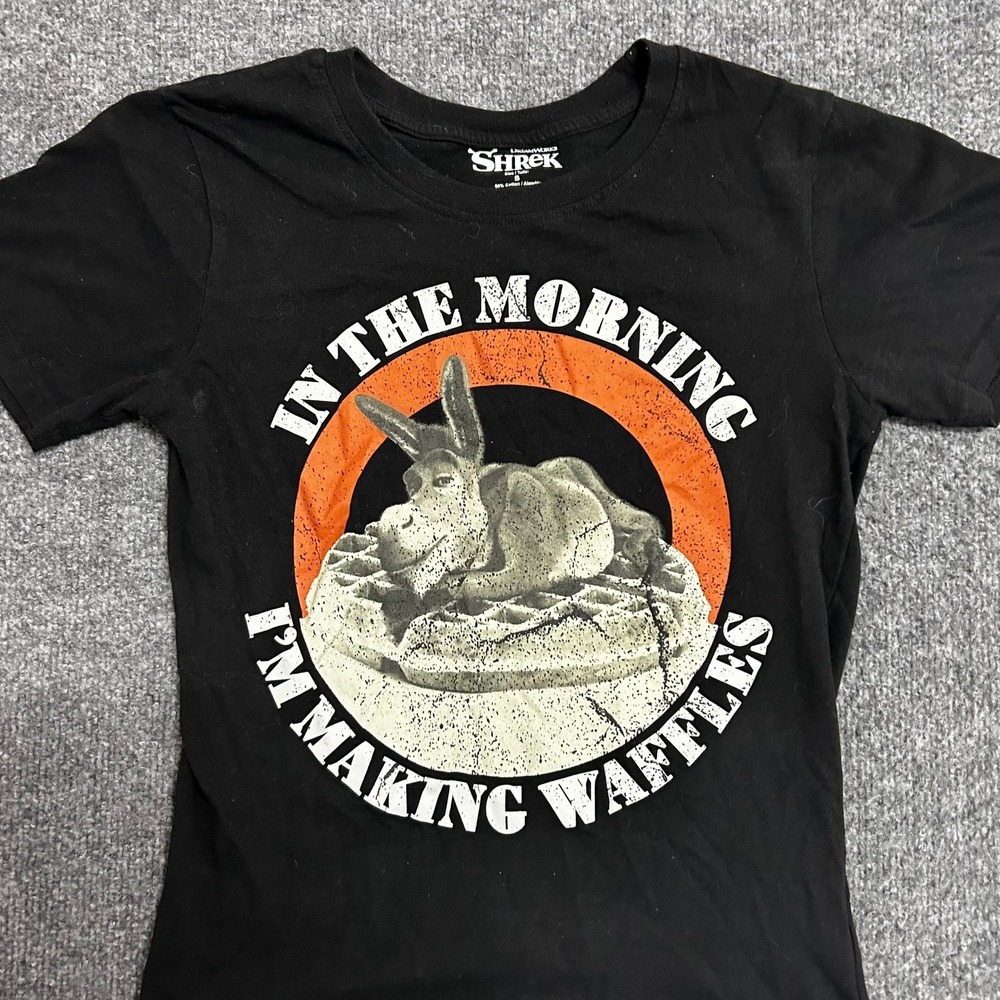 Shrek T-Shirt Womens Size S Black Donkey Waffle Movie Quote Graphic Tee